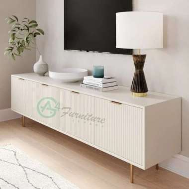 Meja TV Minimalis Putih Quin Lacquer - Kayu Jati