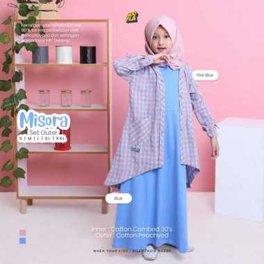 Baju Gamis Anak Lengkap Dengan Outer Long Cardigan Cantik Untuk Umur 3 - 12 Tahun 14 BLUE PINK