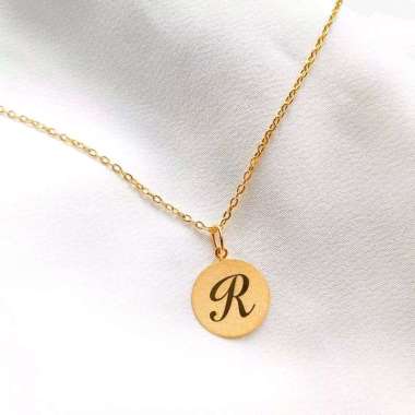 Set Kalung dan Liontin Inisial Huruf R Koin Koleksi Josean Emas Asli