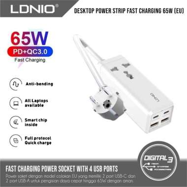 LDNIO SC1418 Stop Kontak Power Strip Charger 65W 4 Port USB Charger PD