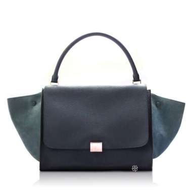 Celine Blue Pebbled Leather and Suede Large Trapeze Bag
