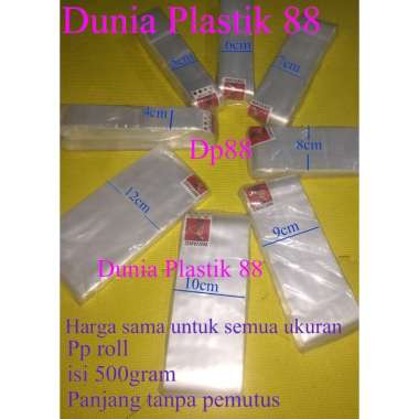 isi500gram PLASTIK PP ROLL 4cm - 15cm bening panjang tanpa pemutus bumbu bungkus kertas kado payung