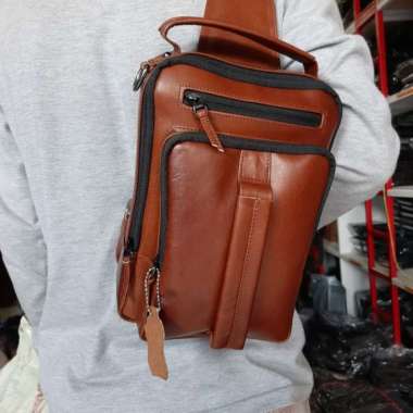 Bossindo tas pria selempang kulit asli garut - All Size Orange