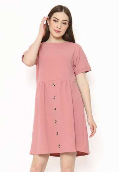 Dress Wanita Pink - Dress Kekinian - Dress Korean Style - Voerin Dress M Pink