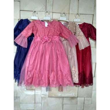 Gaun Anak Brokat Tile Baju Pesta Anak Perempuan Dress Anak Baju Musl