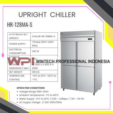 Hoshizaki HR-128MA-S Stainless Upright Chiller 4 Pintu Panjang 120 cm - Upright Chiller Depth 800 mm