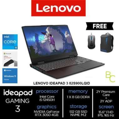LENOVO GAMING IDEAPAD 3 COREi5-12450H 8GB 512GB RTX3050 4GB 15.6"FHD