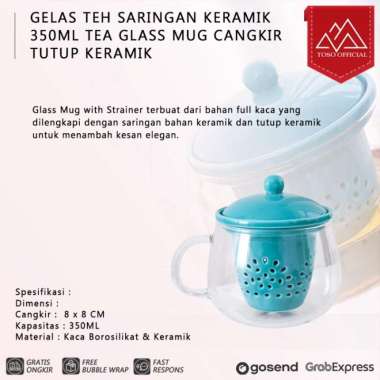 GELAS TEH SARINGAN KERAMIK 350ML TEA GLASS MUG CANGKIR TUTUP KERAMIK