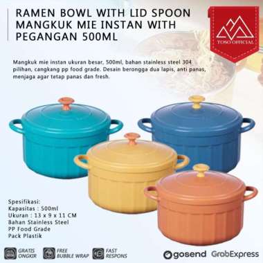 RAMEN BOWL WITH LID MANGKUK MIE INSTAN NOODLE SOUP BOWL MANGKOK SOP Hijau