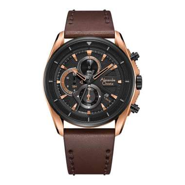 Jam Tangan Alexandre Christie / Alexander Pria Chronograph AC 6662 MC Kulit Original Brown RG Blck