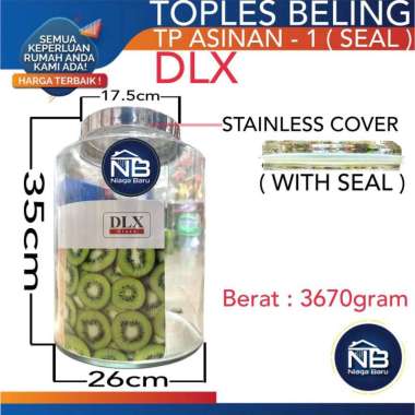 TOPLES KACA ASINAN 1 BULAT BESAR KEDAP UDARA DLX TOPLES KERUPUK 15 LTR