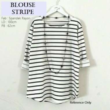 baju atasan kemeja tunik cewek lengan panjang - blouse kaos stripe Multicolor