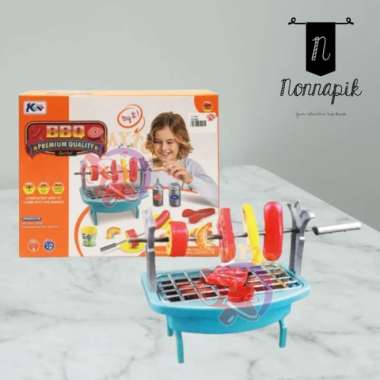 mini bbq barbecue grill set and food with battery operated light sound Multicolor