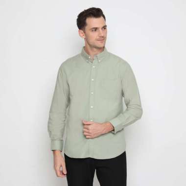 Platini Baju Kemeja Pria Lengan Panjang Polos Katun Oxford Hijau Sage 66251 XXL