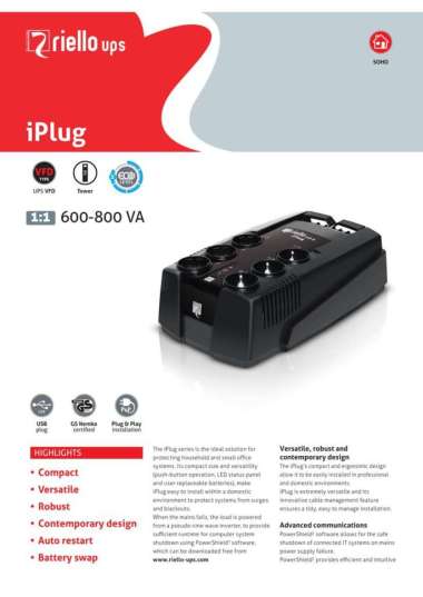 UPS Riello Aros Iplug 600VA 360 Watt IPG600 Made In Italy