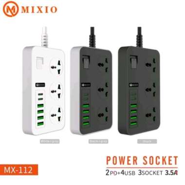 MIXIO MX-112 Power Socket Adaptor Charger Stop Kontak 2PD+4USB+3Socket