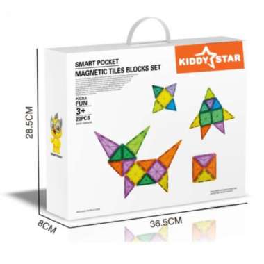 kiddy star magnetic tiles blocks set 20 pcs - mainan edukasi anak
