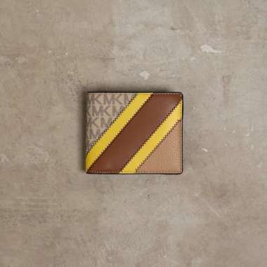 MICHAEL KORS Diagonal Monogram Leather Bifold Wallet in Beige