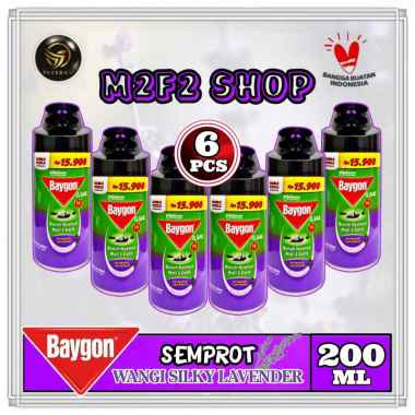 Baygon Aerosol Semprot Wangi Silky Lavender - 200 ml (Kemasan 6 Pcs)