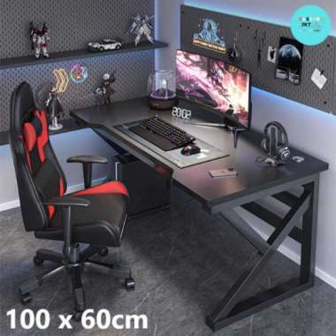 Meja Komputer Minmalis Laptop PC Desk Rangka Besi Dengan Lubang Kabel