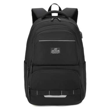 Navy Club Tas Ransel Laptop CFA - Backpack Daypack USB Port Tas Pria Wanita Free Bag Cover Black