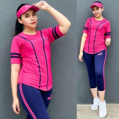 ZS READY! Setelan Raglan Baju Senam Aerobic Zumba Set Olahraga Baseball Gym Fitness Cycling Pendek P