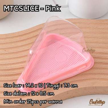 Kotak Tray Mika Tutup MTC Slice Cake Kue Potong Segitiga Tart Bolu Pink