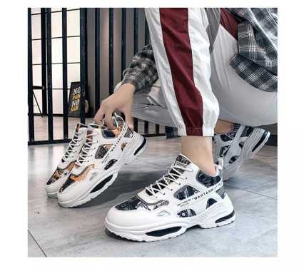 BOSSINDO Sepatu Pria sneakers import trend 2021 men shoes 41 White Orange
