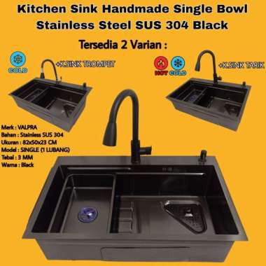 Kitchen Sink Wastafel Bak Cuci Piring 1 Lubang Hitam Stainless SUS 304 Multicolor