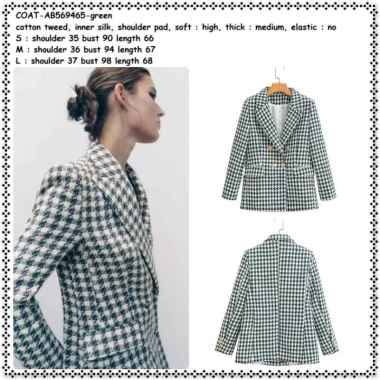 AB569465 Tweed Houndstooth Blazer Jas Formal Kerja Wanita Korea Import
