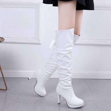HS / Free Box Sepatu Boots Wanita Panjang Hak Tinggi Fashion 267 37 Putih