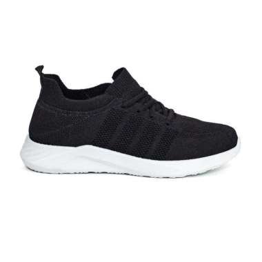 Supervice Sepatu Sneakers Pria Rajut Import Sport Casual Fashion Motif 4 Garis Alas Hitam Putih SK82