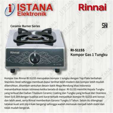 RINNAI KOMPOR GAS 1 TUNGKU STAINLESS STEEL RI-511SS
