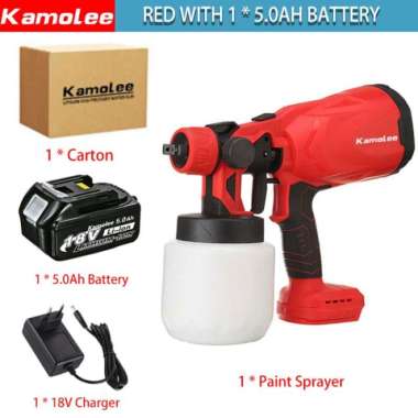KAMOLEE 800W 800ML SEMPROT CAT LISTRIK TANPA KABEL Merah & 5.0Ah