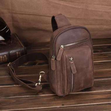 Mivaso Sling Bag Kulit Asli Pria Selempang - Tas Pria Kulit Sapi Original - Tas Kulit Selempang Dada Tas Bahu Pria 100% 0rignal Coklat Tua