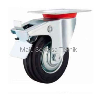 Roda karet troli 5 inch rem