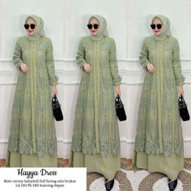 FBT Baju Gamis Wanita Muslim HAYYA MAXY DRESS CERUTY BABYDOLL MIX BRUKAT BUSUI FRIENDLY Dress Brokat