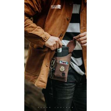 LEATHER - Pentador phone bag Pria Kulit Sapi Asli tempat hp anti air tas pinggang hp pria tempat hp 