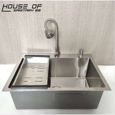 paket komplit kitchen sink inobe 6045 stainless/ bak cuci piring kran fleksibel