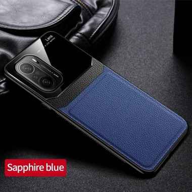 Case POCO F3 Leather Fundos Back Cover Hard Soft Casing f 3 Navy BLUE