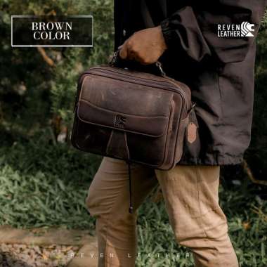 GST Tas Selempang Pria Kulit Asli Sling Bag Soren Untuk Kerja Kantor Bahan Crazy Horse Kulit Sapi As