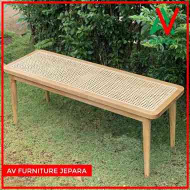 BANGKU BENCH KAYU JATI KOMBINASI ROTAN - KURSI BENCH KAYU JATI