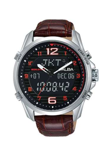 Jam Tangan Alba Men Digital AZ4033X1 World Time Brown AZ4033 Original Bergaransi Resmi 1 Tahun