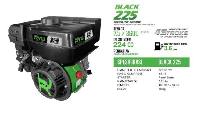 MESIN PENGGERAK/GASOLINE ENGINE BLACK225 - RYU