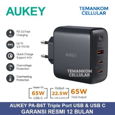Adapter Charger 65W Aukey PA B6T cocok untuk iphone android Garansi RESMI