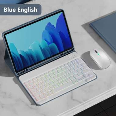 Tablet Case For Samsung Galaxy Tab A7 A8 Case Keyboard For Samsung Tab S6 Lite Case Rainbow Keyboard Mouse For Samsung Tab S7 S8 Case Tab S6 lite 10.4 Blue set(mouse)