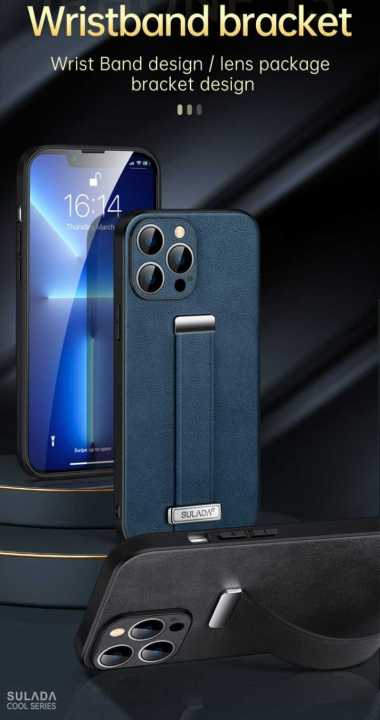 Premium Sulada Leather Case iPhone 15 Pro Max - Handstrap iPhone 15 Pro Max Black