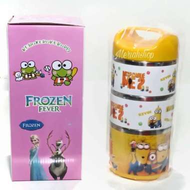 MINION RANTANG KARAKTER 3 SUSUN MODEL PUTAR LUNCH BOX Stainless