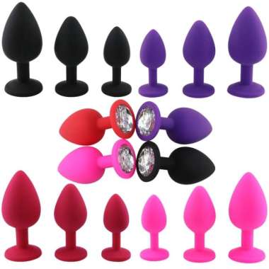 Anal Plug Kristal Wanita Pria 3 Warna dan Ukuran UNGU 3in1