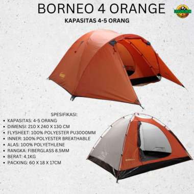 ZS TENDAKI BORNEO 4 KAPSITAS 4 ORANG TENDA CAMPING TENDA KEMPING TENDA MURAH BORNEO4 ORANGE